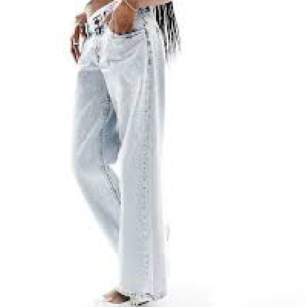 Motel Rocks Roomy Extra Wide Low Rise Jeans In Extreme Light Blue Wash - Picture 2 of 6